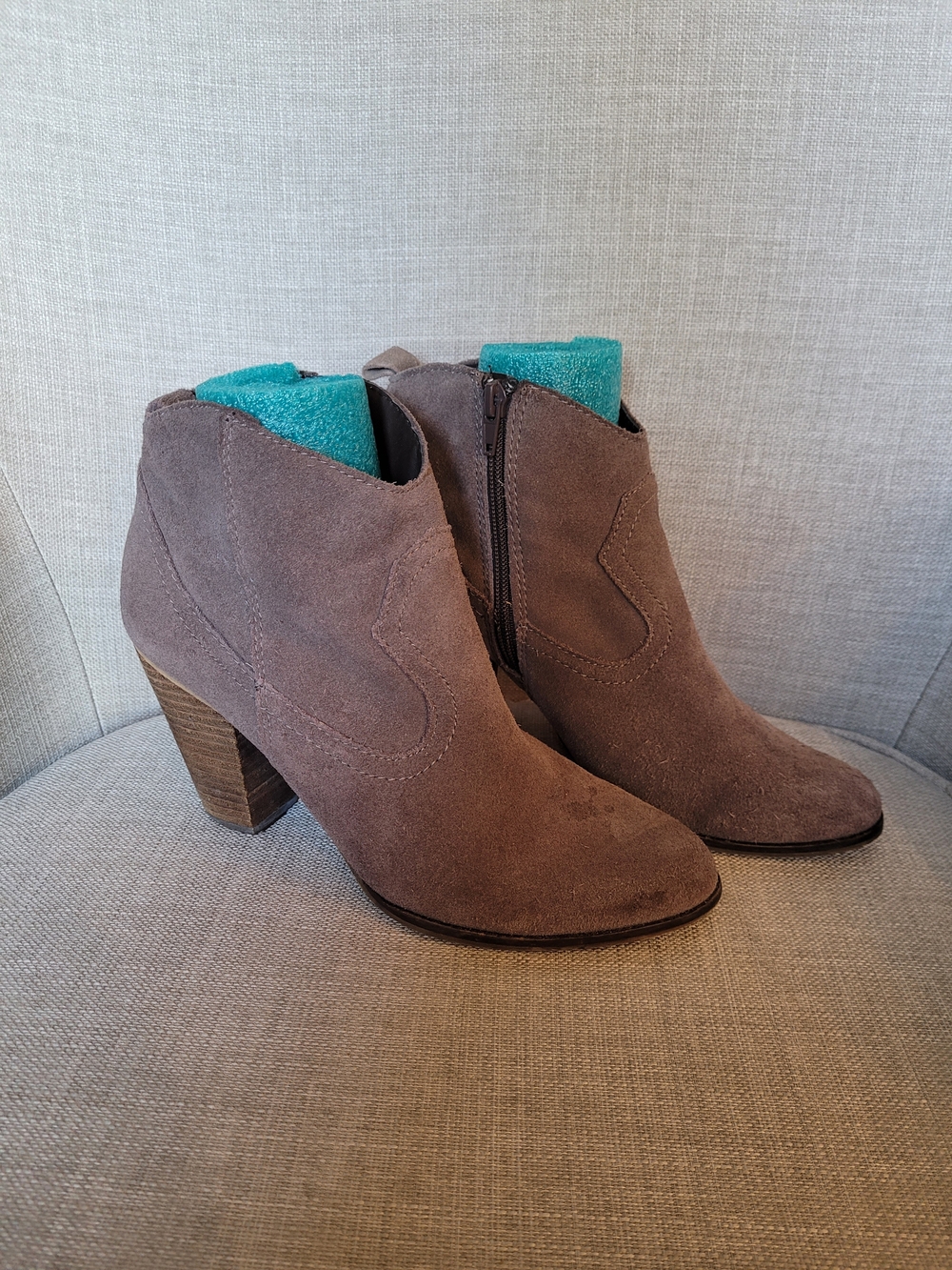 Steve Madden Taupe Suede Ankle Booties with Block Heel